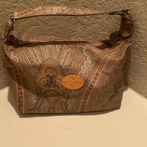 Etro Parfumi Canvas Hobo Shoulder Bag Purse Neural Paisley Print Earth Tones